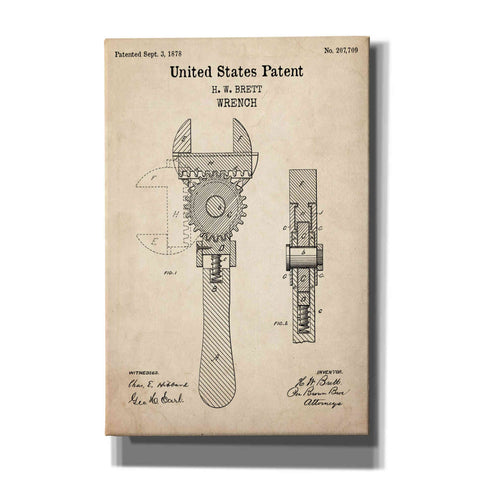 Image of 'Wrench Blueprint Patent Parchment,' Canvas Wall Art