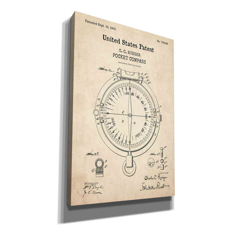 Image of 'Pocket Compass Blueprint Patent Parchment,' Canvas Wall Art