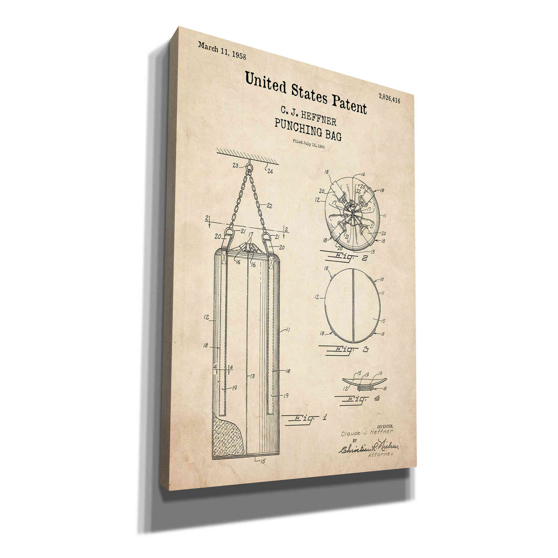 'Punching Bag Blueprint Patent Parchment,' Canvas Wall Art