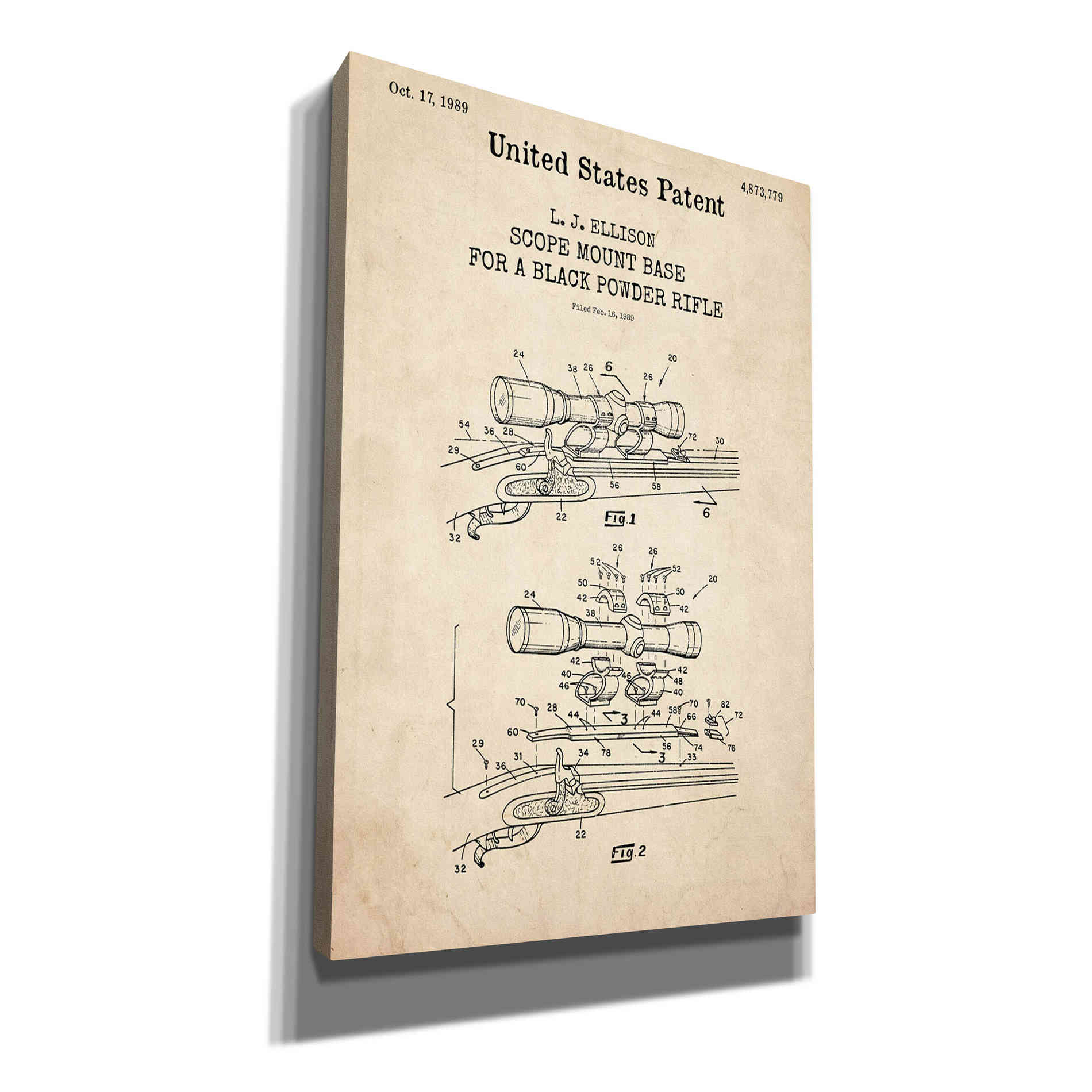 'Scope mount base Blueprint Patent Parchment,' Canvas Wall Art