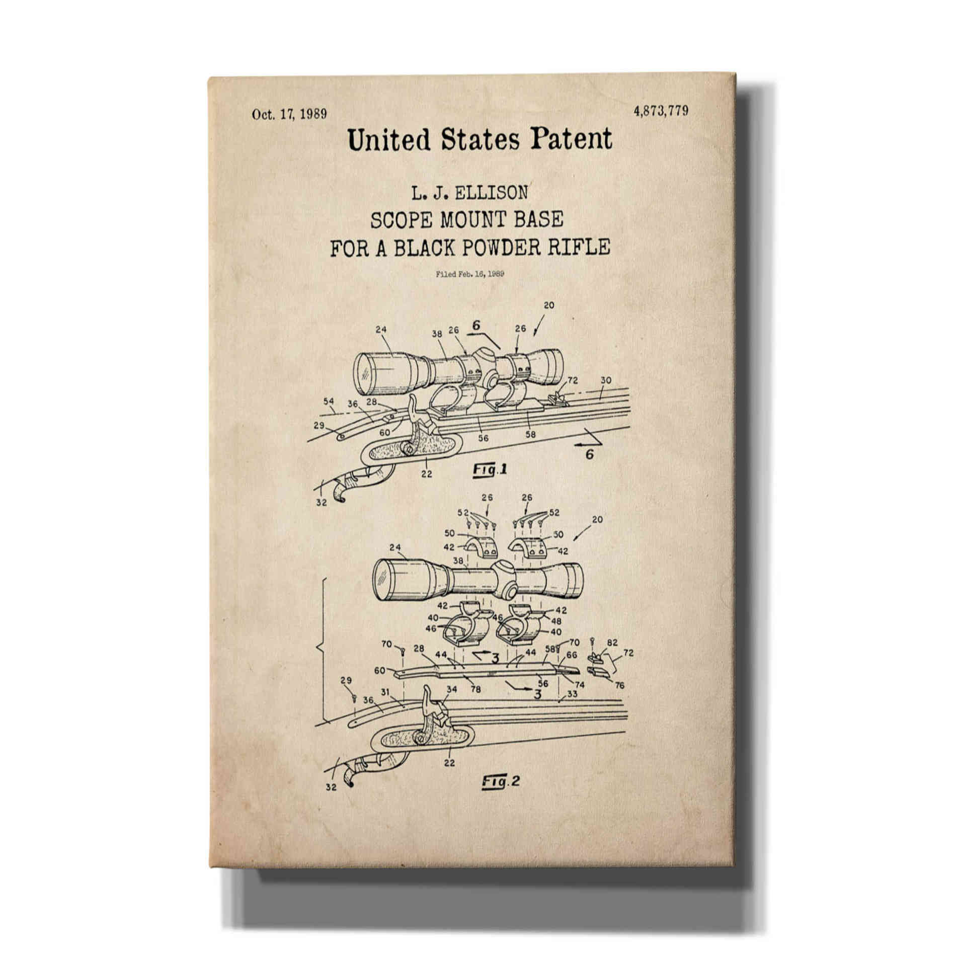'Scope mount base Blueprint Patent Parchment,' Canvas Wall Art