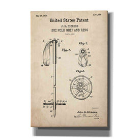 'Ski Pole Grip and Ring Blueprint Patent Parchment,' Canvas Wall Art