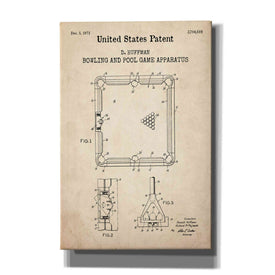 'Bowling and Pool Game Apparatus Blueprint Patent Parchment,' Canvas Wall Art