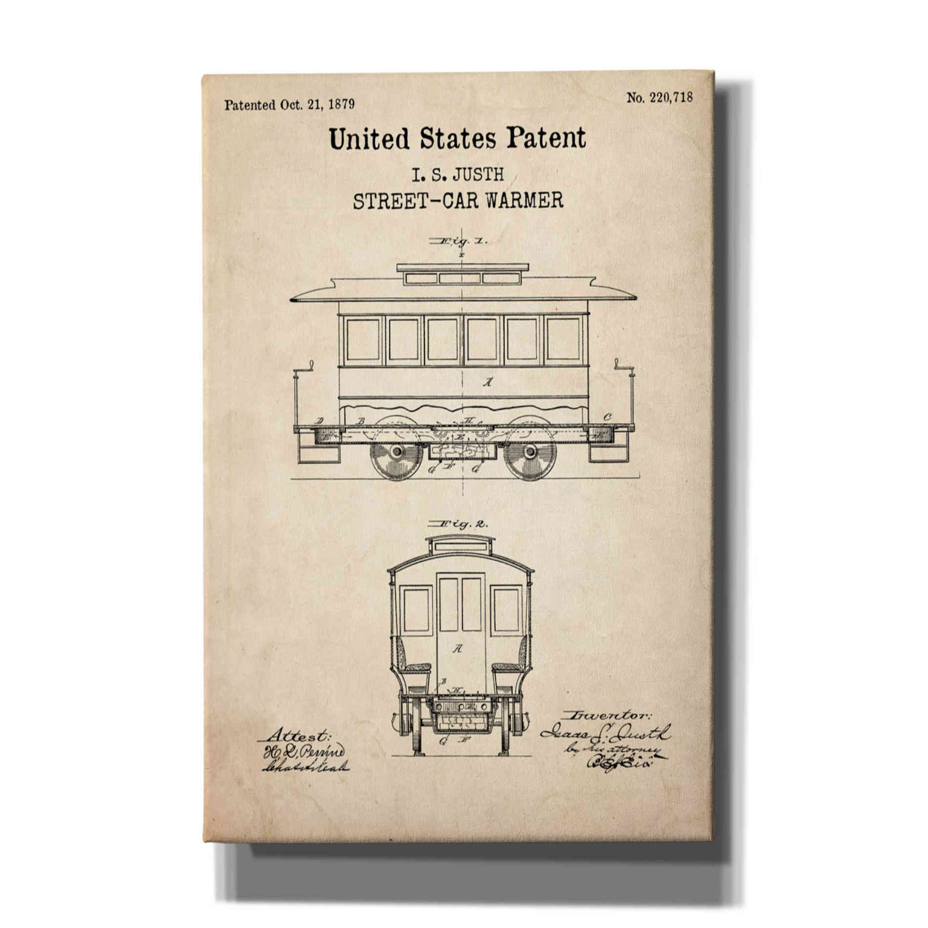'Streetcar Blueprint Patent Parchment,' Canvas Wall Art