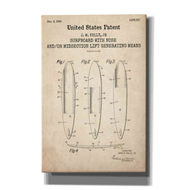 'Surfboard with nose Blueprint Patent Parchment,' Canvas Wall Art