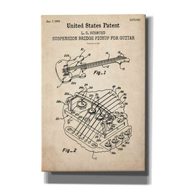 'Suspension Bridge Pickup for Guitar Blueprint Patent Parchment,' Canvas Wall Art
