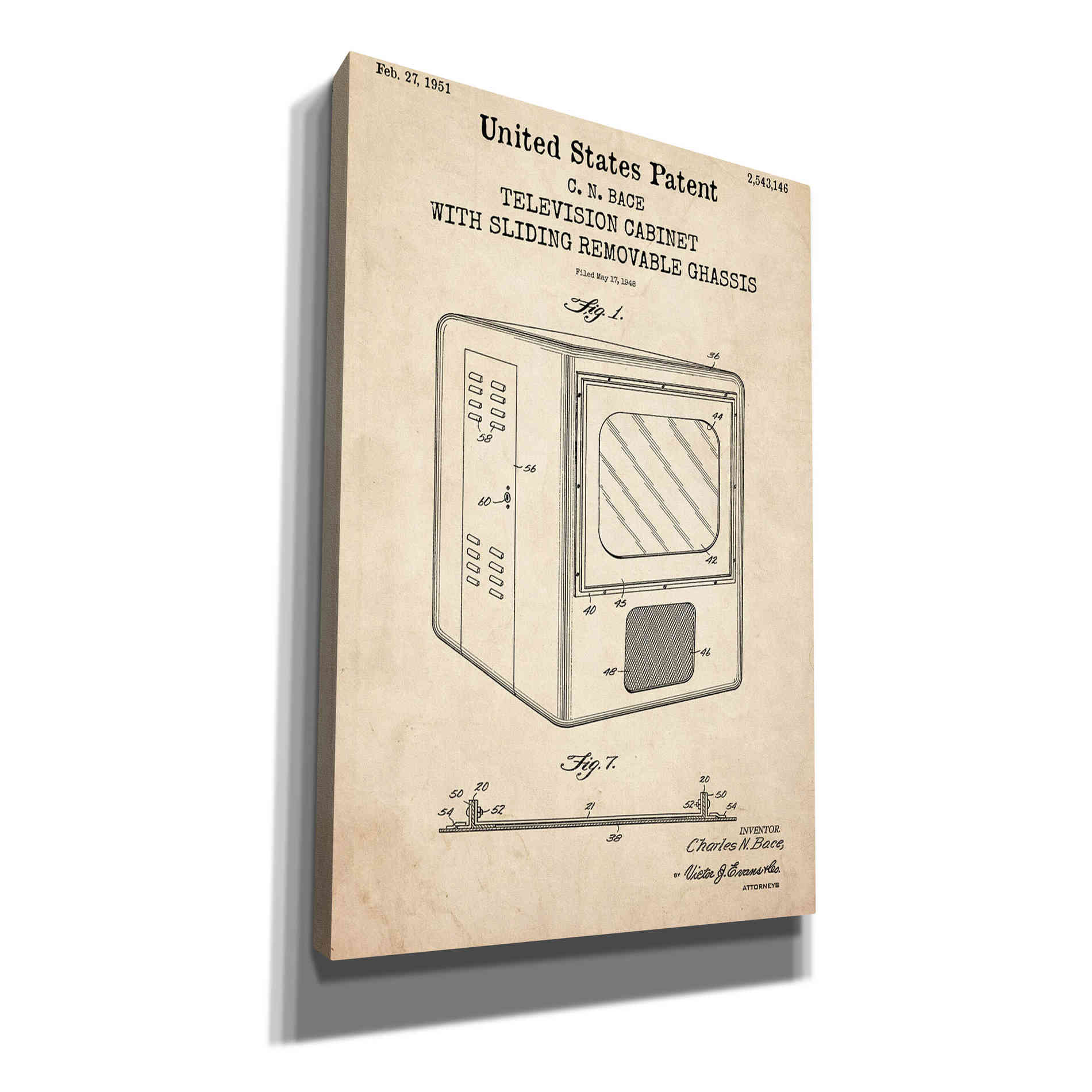 'Television Cabinet Blueprint Patent Parchment,' Canvas Wall Art