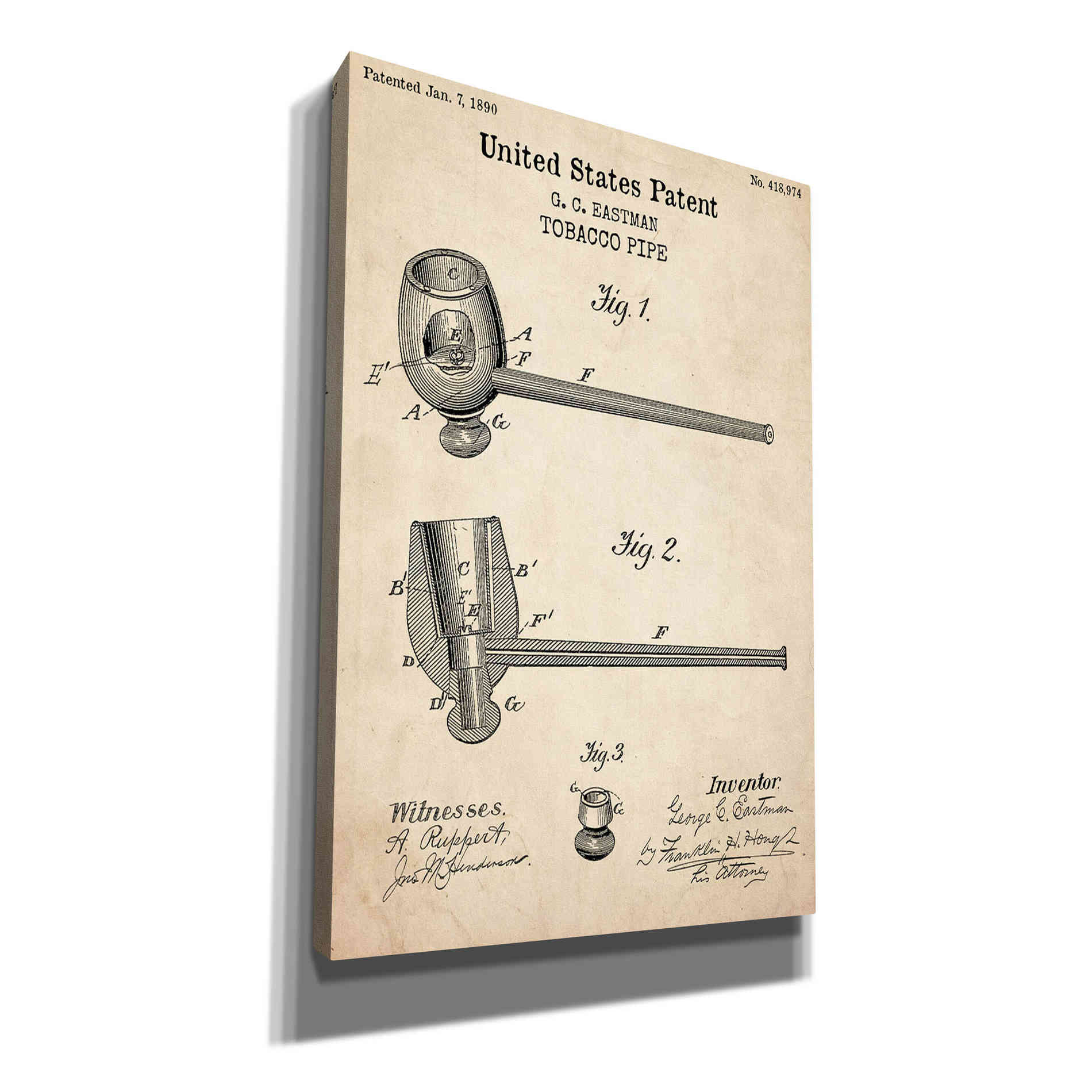 'Tobacco Pipe Blueprint Patent Parchment,' Canvas Wall Art