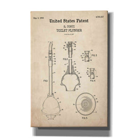 'Toilet Plunger Blueprint Patent Parchment,' Canvas Wall Art