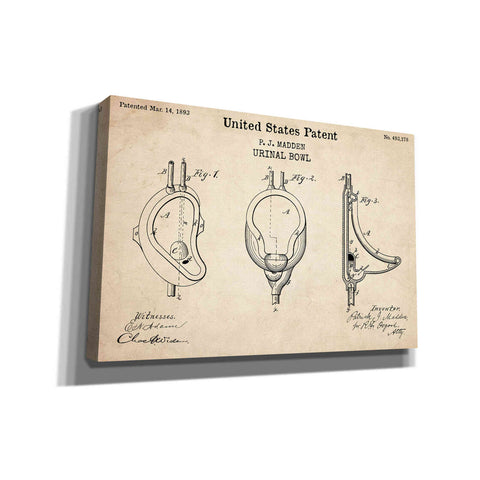 Image of 'Urinal Blueprint Patent Parchment,' Canvas Wall Art
