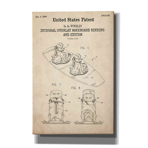 Image of 'Integral Overlay Wakeboard Binding and System Blueprint Patent Parchment,' Canvas Wall Art