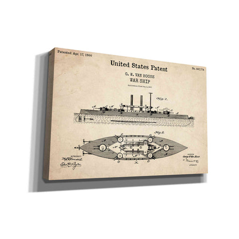 Image of 'War Ship Blueprint Patent Parchment,' Canvas Wall Art