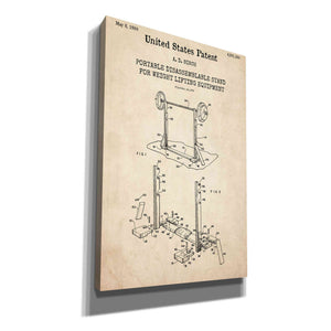 'Weight Lifting Equipment Blueprint Patent Parchment,' Canvas Wall Art