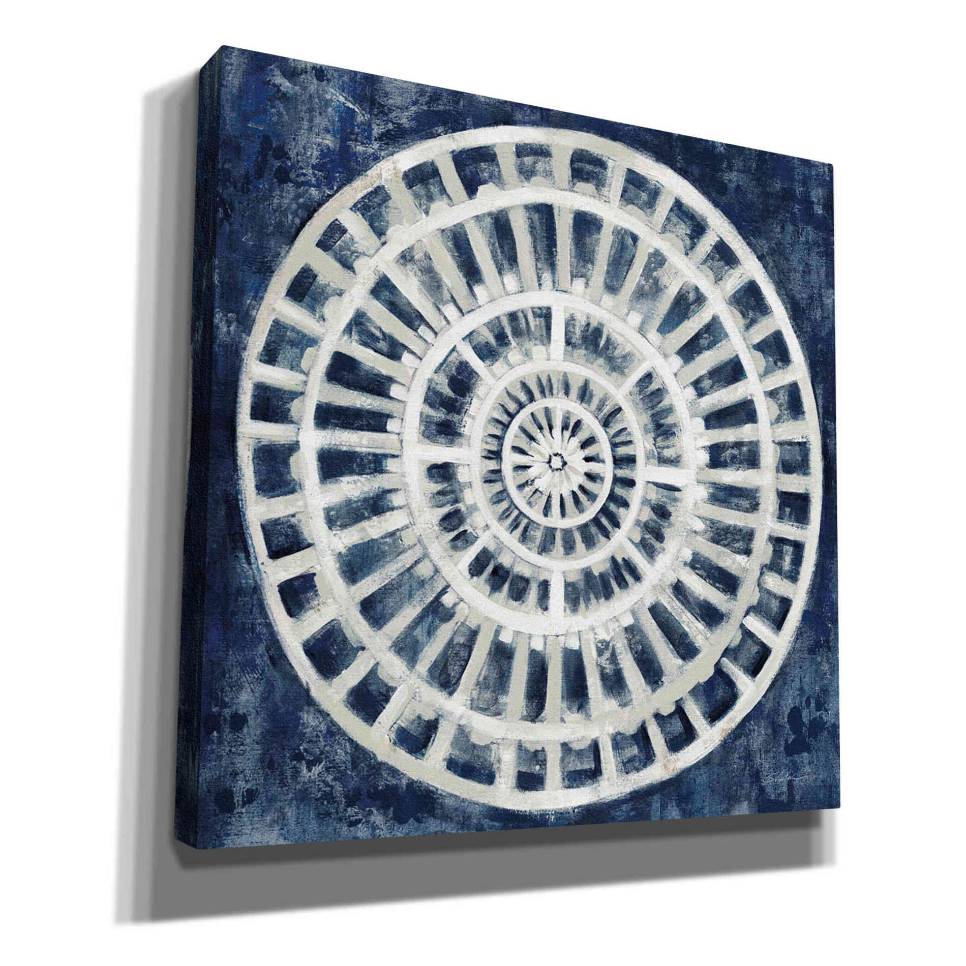 'Blue Textured Medallion' by Silvia Vassileva, Canvas Wall Art