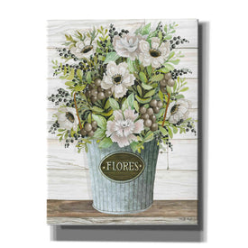 'Flores Galvanized Bucket' by Cindy Jacobs, Canvas Wall Art