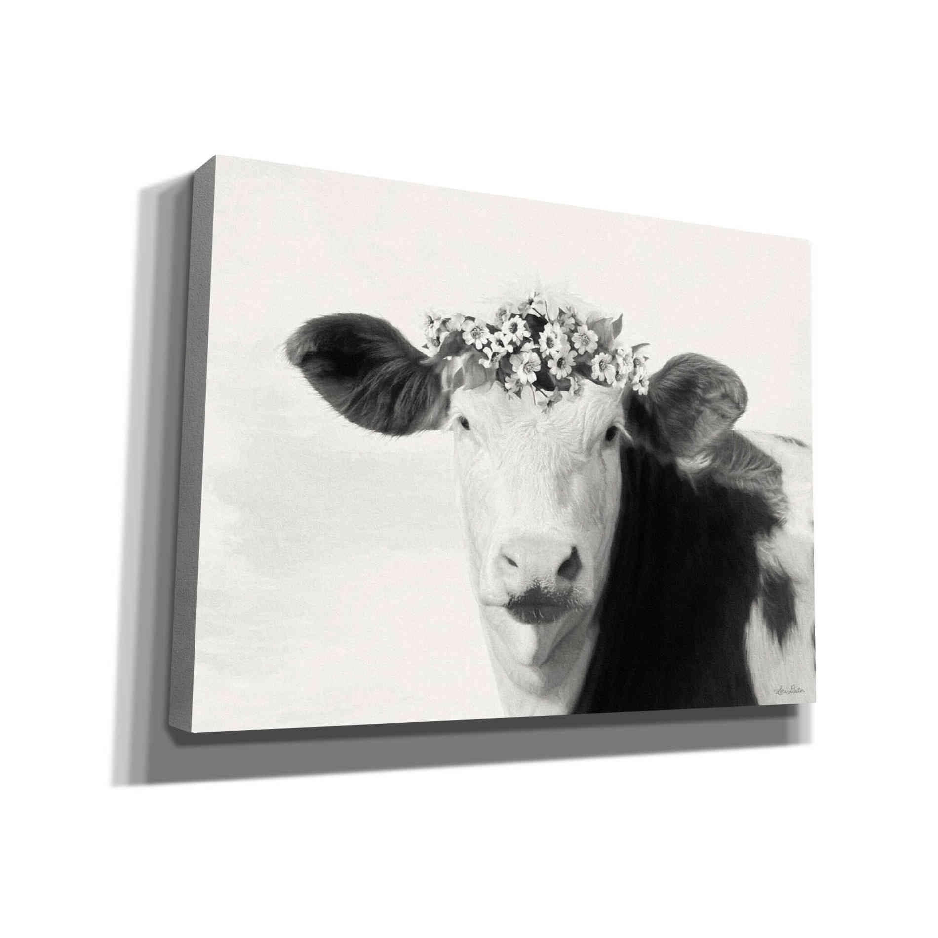 'Spotted Cow with Flowers' by Lori Deiter, Canvas Wall Art