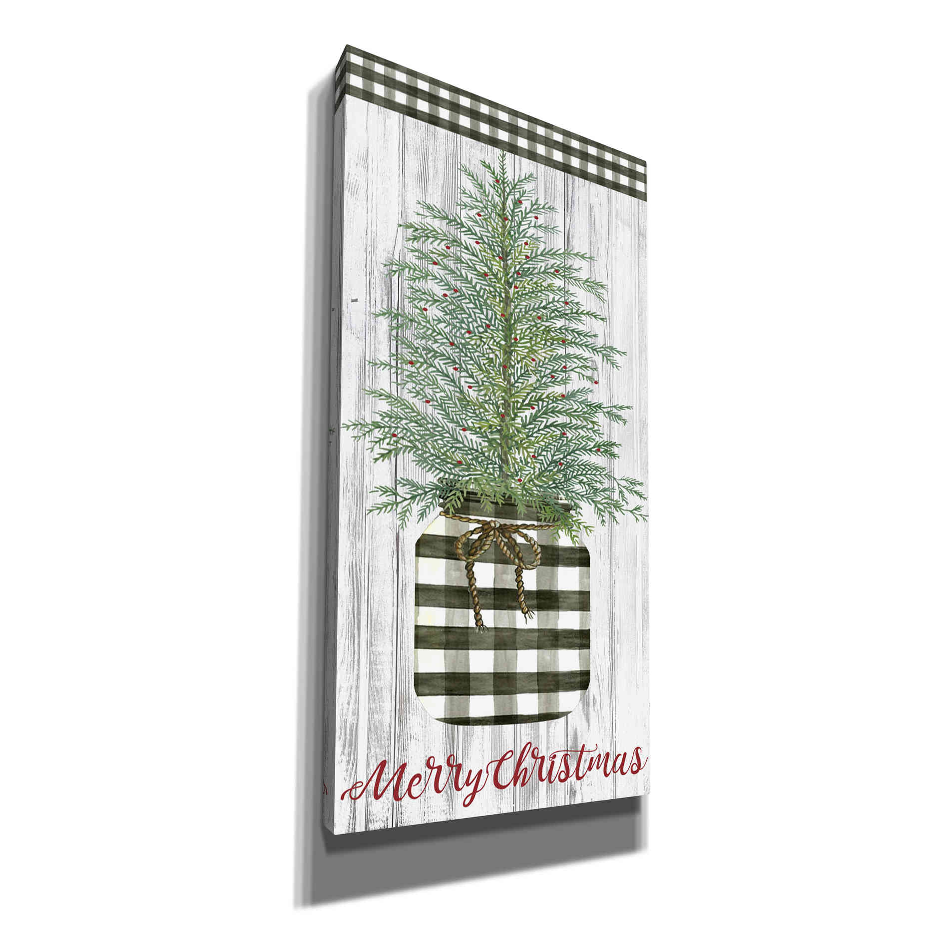 'Merry Christmas Buffalo Plaid Jar & Tree' by Cindy Jacobs, Canvas Wall Art