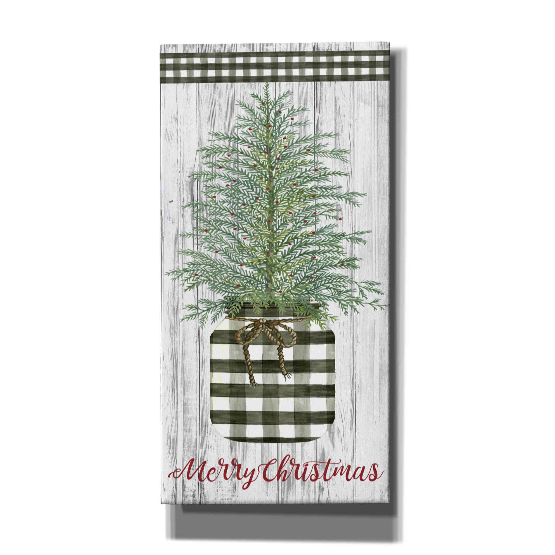 'Merry Christmas Buffalo Plaid Jar & Tree' by Cindy Jacobs, Canvas Wall Art