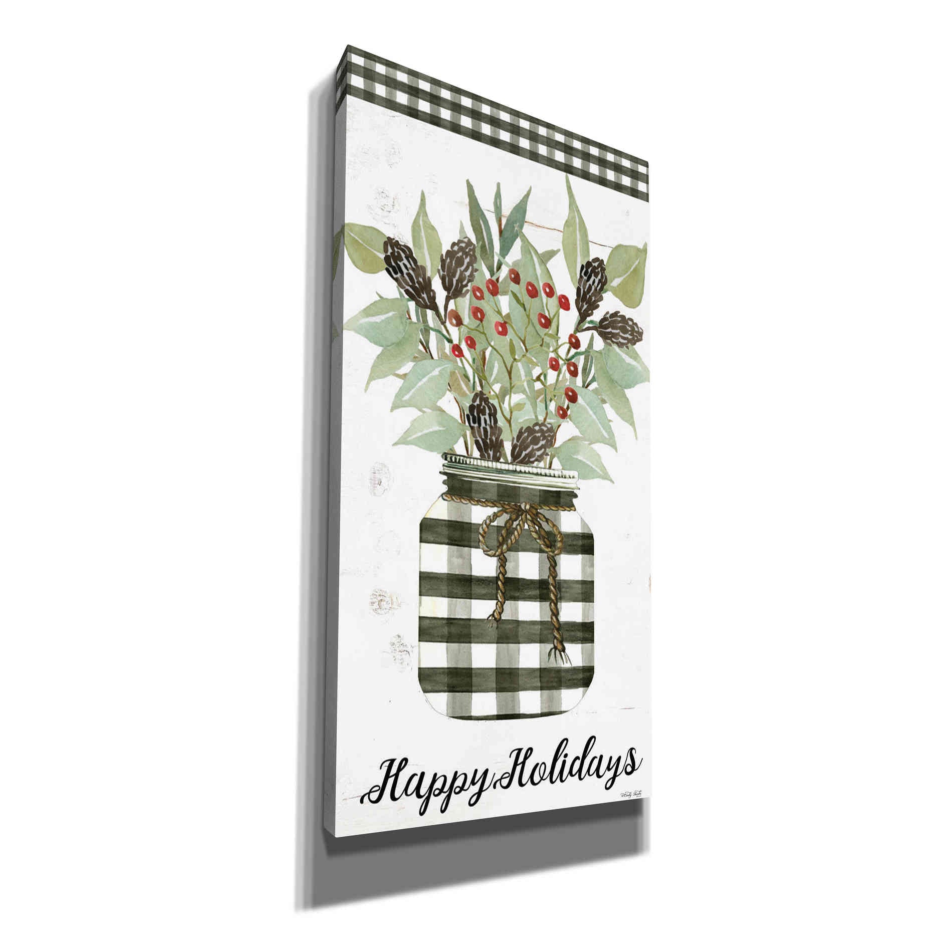 'Happy Holidays Gingham Jar' by Cindy Jacobs, Canvas Wall Art