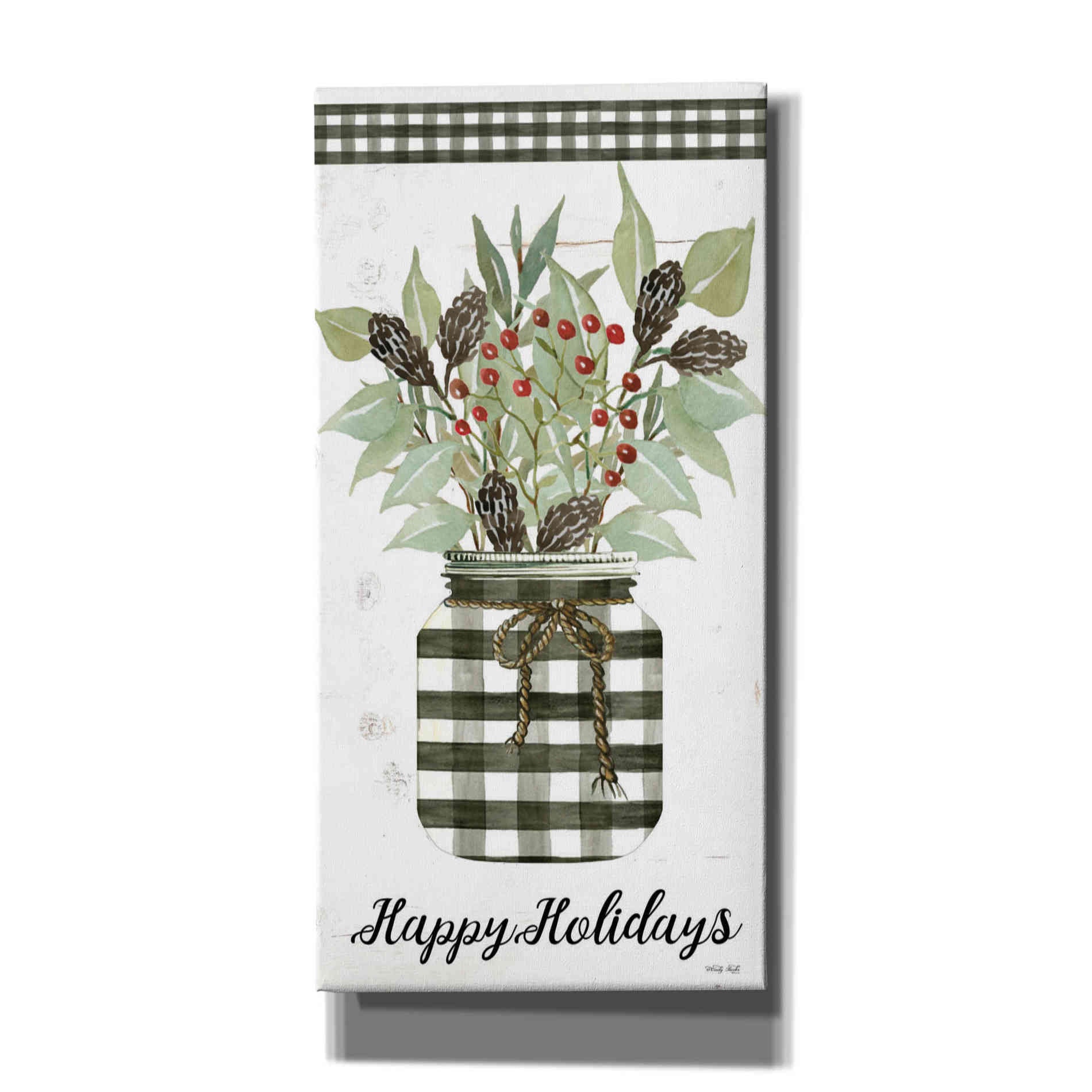 'Happy Holidays Gingham Jar' by Cindy Jacobs, Canvas Wall Art
