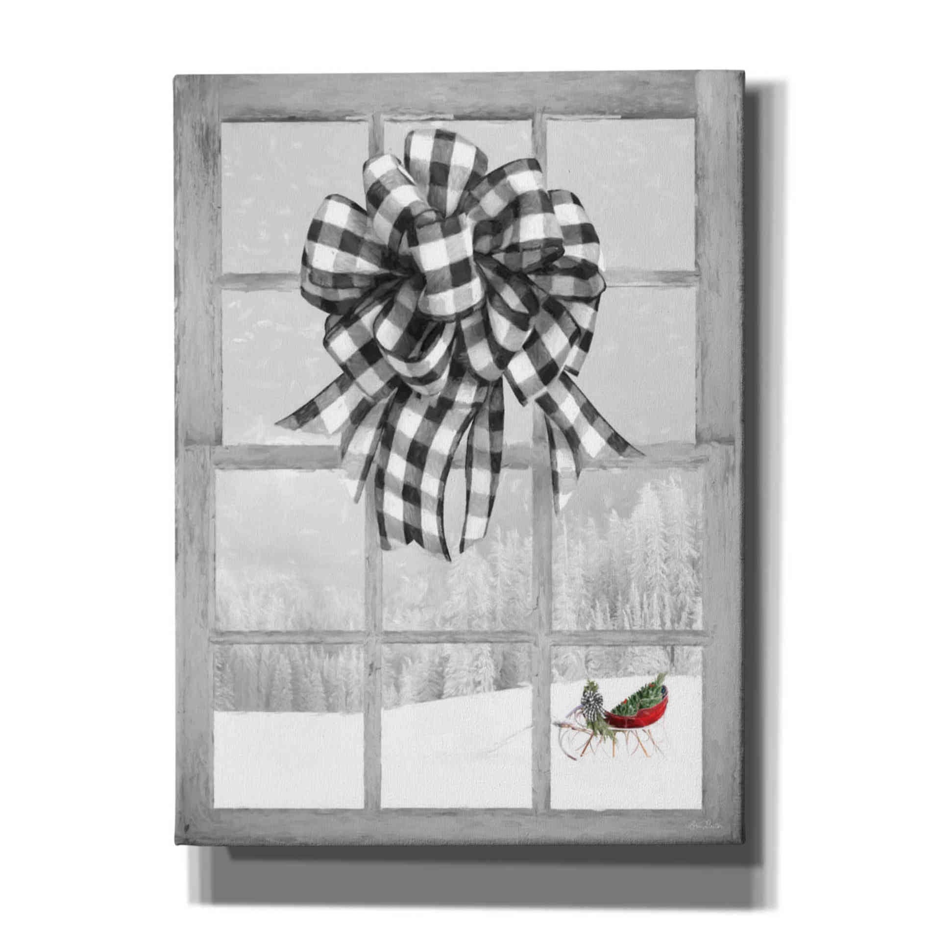 'Christmas Sleigh with Bow' by Lori Deiter, Canvas Wall Art