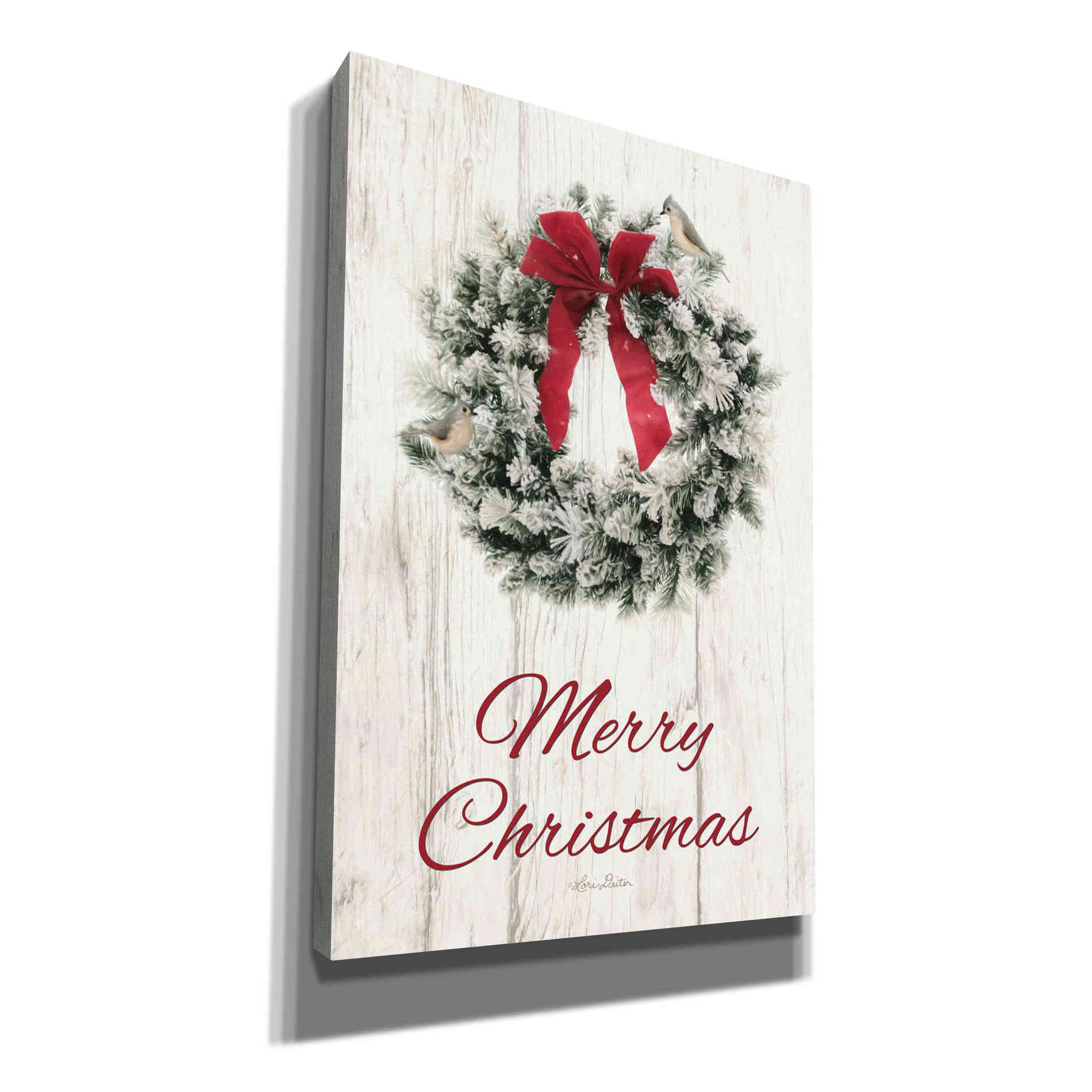 'Titmouse Merry Christmas Wreath' by Lori Deiter, Canvas Wall Art