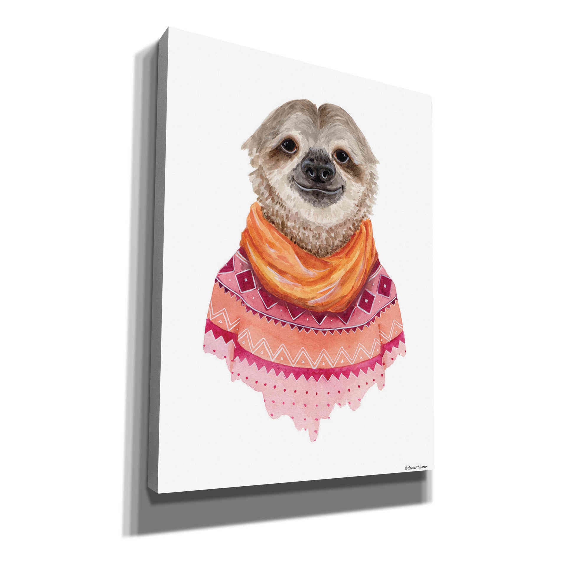 'Sloth in a Sweater' by Rachel Nieman, Canvas Wall Art