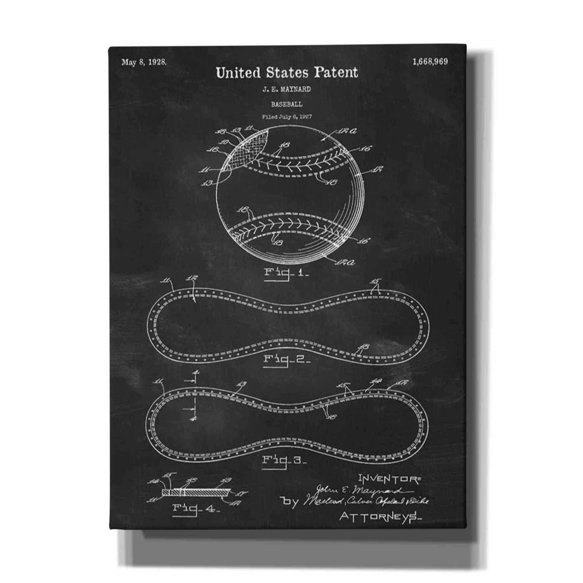 'Baseball Blueprint Patent Chalkboard' Canvas Wall Art,Size A Portrait
