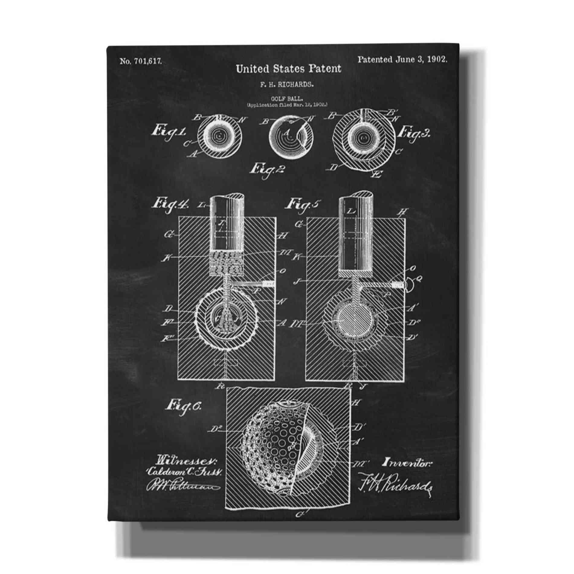 'Golf Ball Blueprint Patent Chalkboard' Canvas Wall Art,Size A Portrait