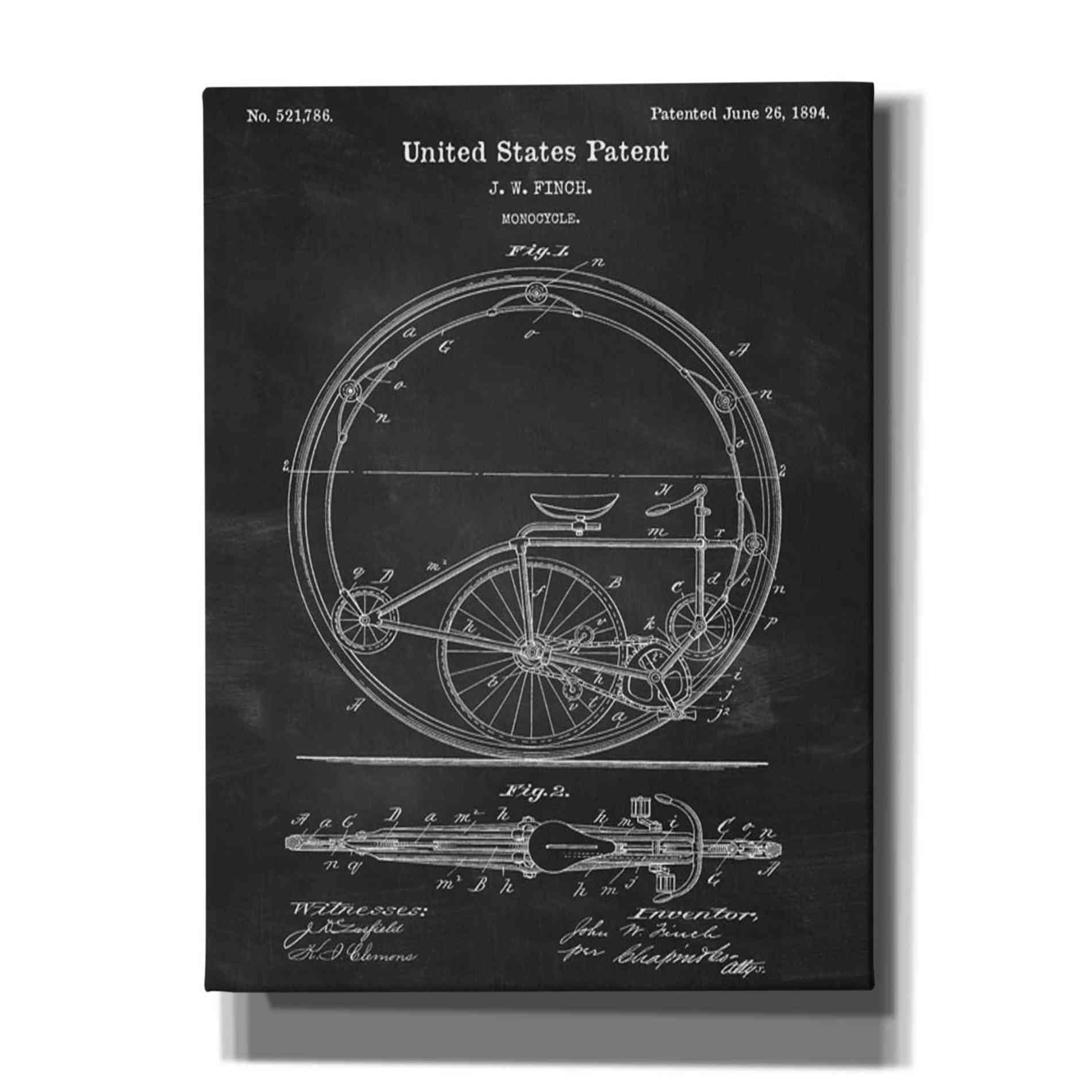 'Monocycle Blueprint Patent Chalkboard' Canvas Wall Art,Size A Portrait
