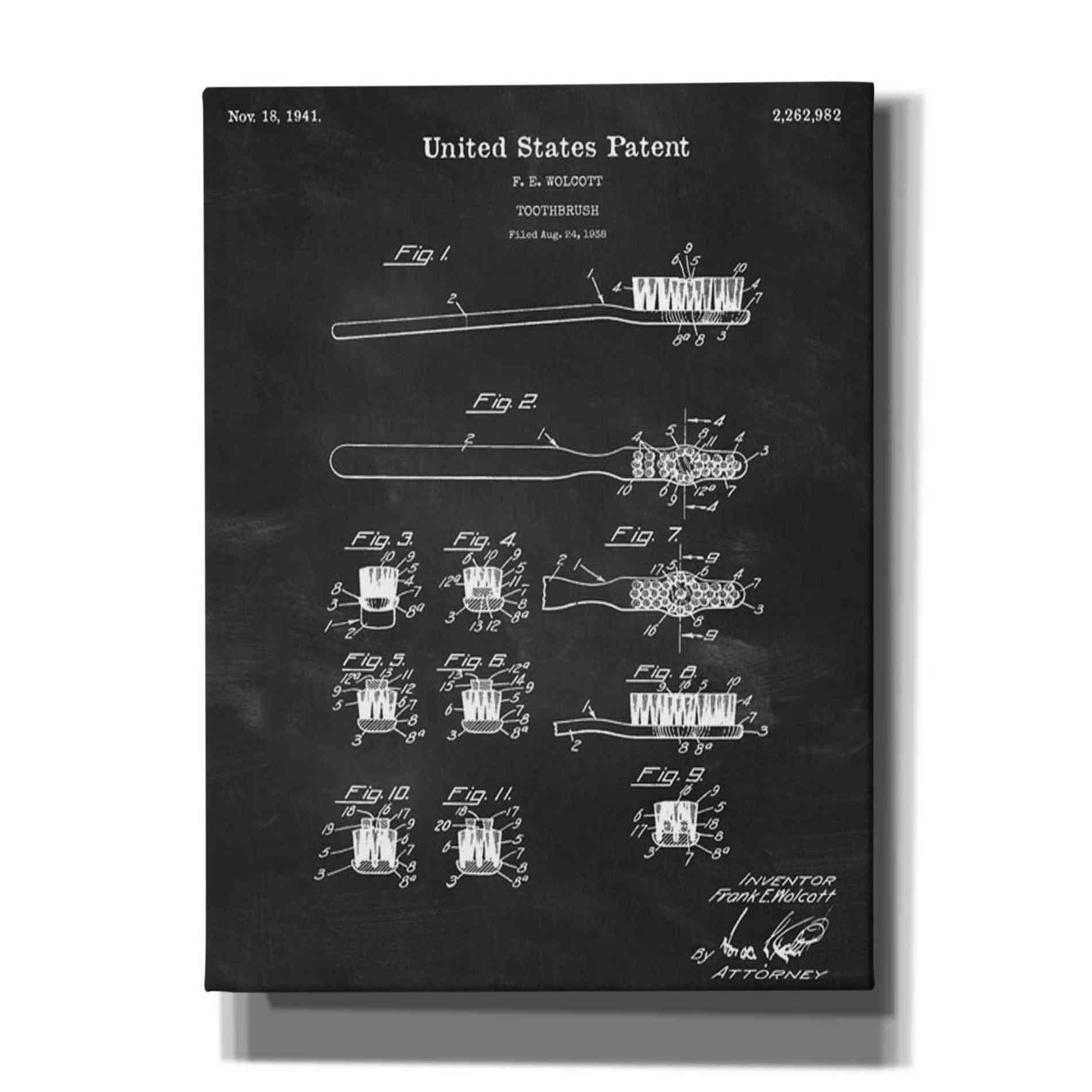 'Toothbrush Blueprint Patent Chalkboard' Canvas Wall Art,Size A Portrait