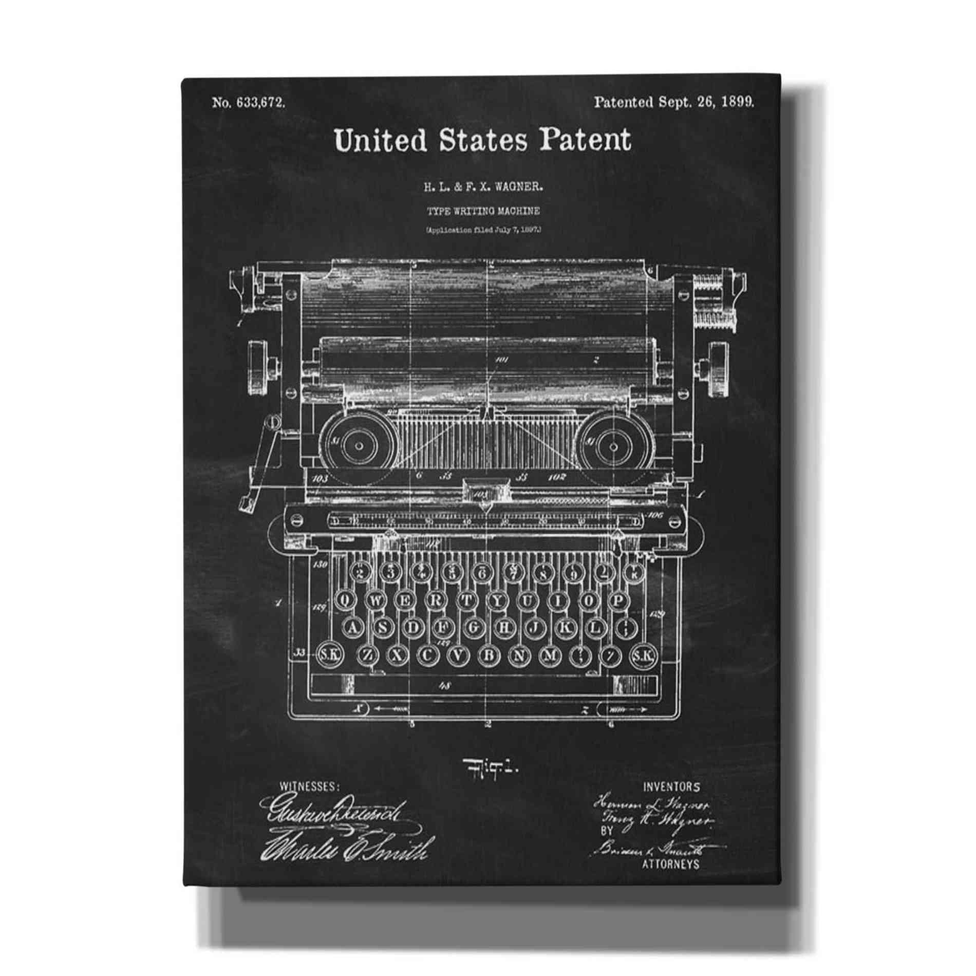 'Typewriter Blueprint Patent Chalkboard' Canvas Wall Art,Size A Portrait