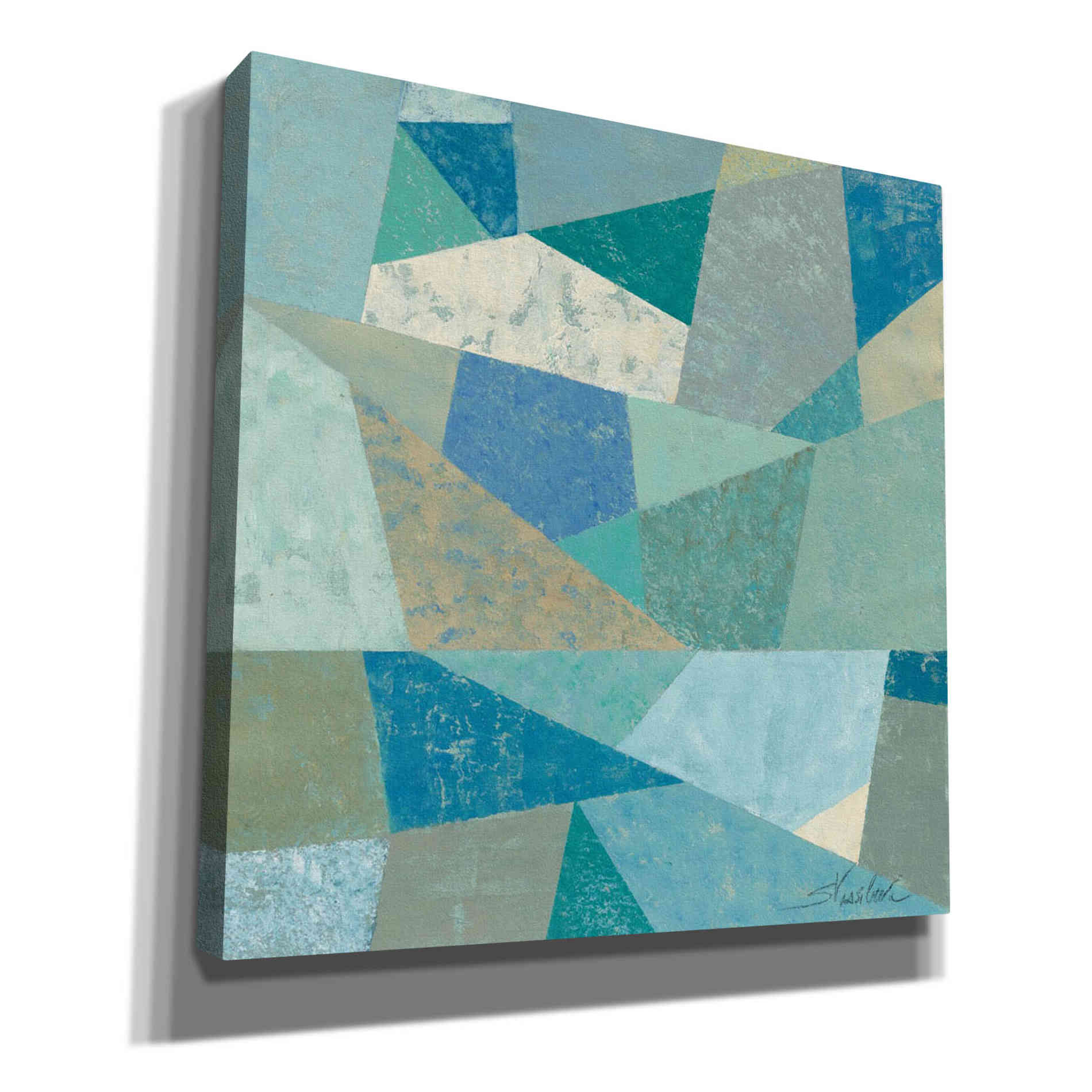 'Teal Geo Metric' by Silvia Vassileva, Canvas Wall Art,Size 1 Square