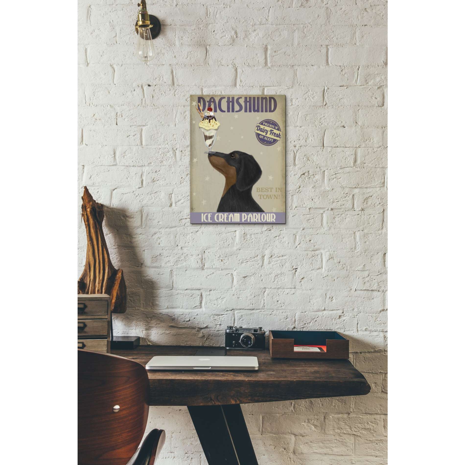 'Dachshund, Black and Tan, Ice Cream,' by Fab Funky, Giclee Canvas Wall Art