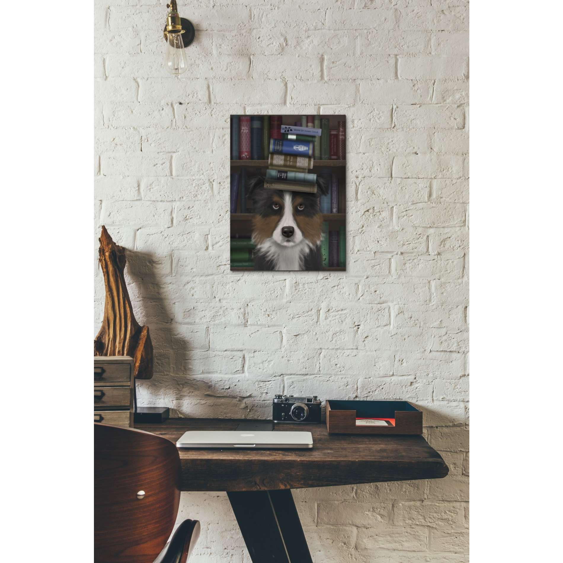 'Border Collie, Tricolour, and Books,' by Fab Funky, Giclee Canvas Wall Art