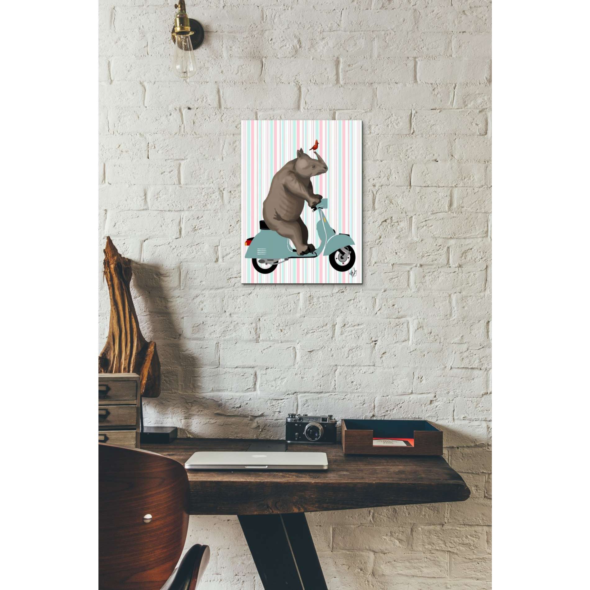 'Rhino on Moped,' by Fab Funky, Giclee Canvas Wall Art