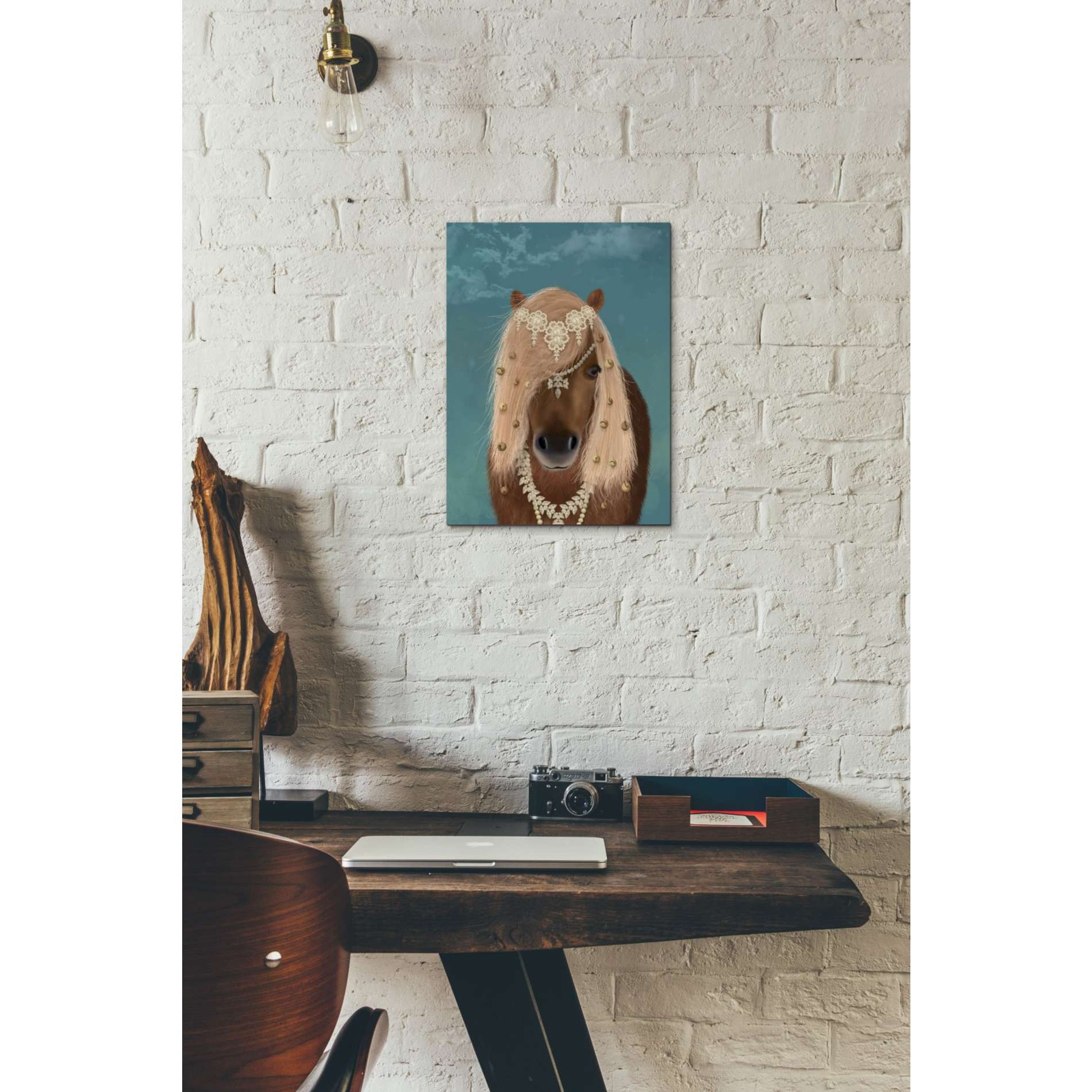 'Horse Brown Pony with Bells, Portrait' by Fab Funky, Giclee Canvas Wall Art