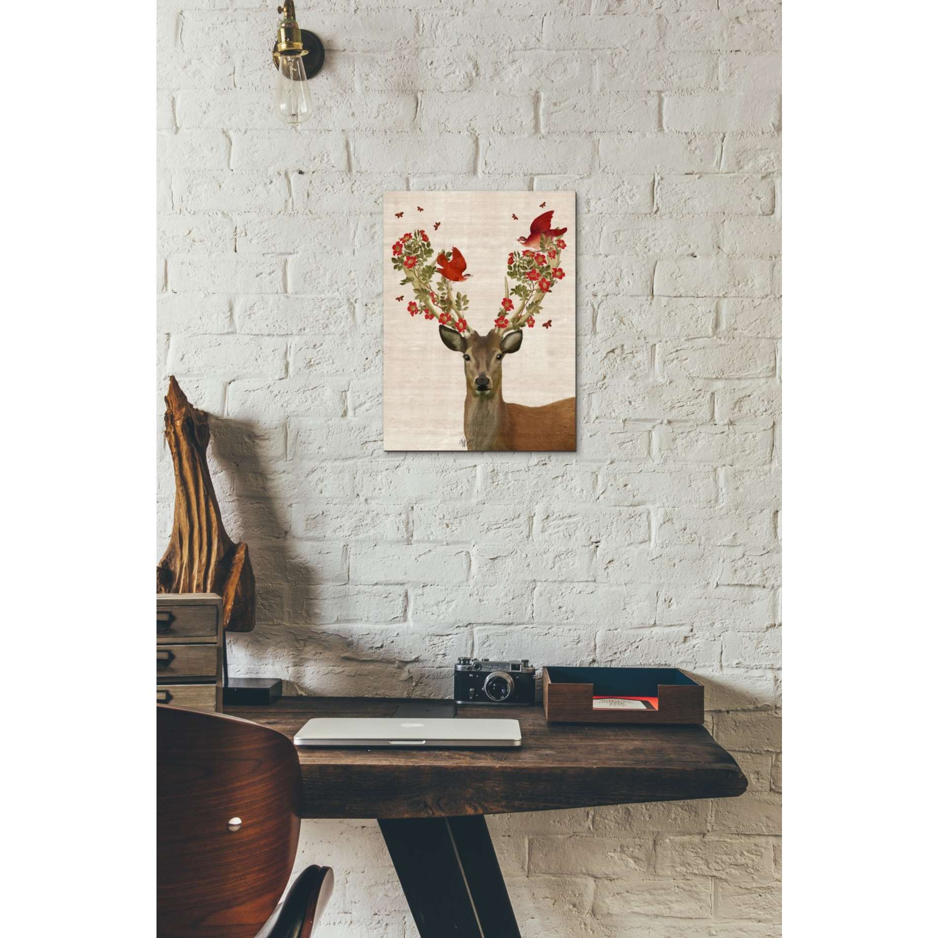 'Deer and Love Birds' by Fab Funky, Canvas Wall Art,12 x 16