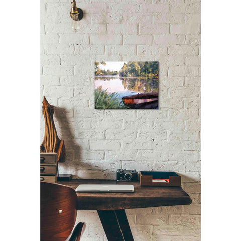 Image of 'Rowboat Pond Landscape' by Bluebird Barn, Canvas Wall Art,16 x 12