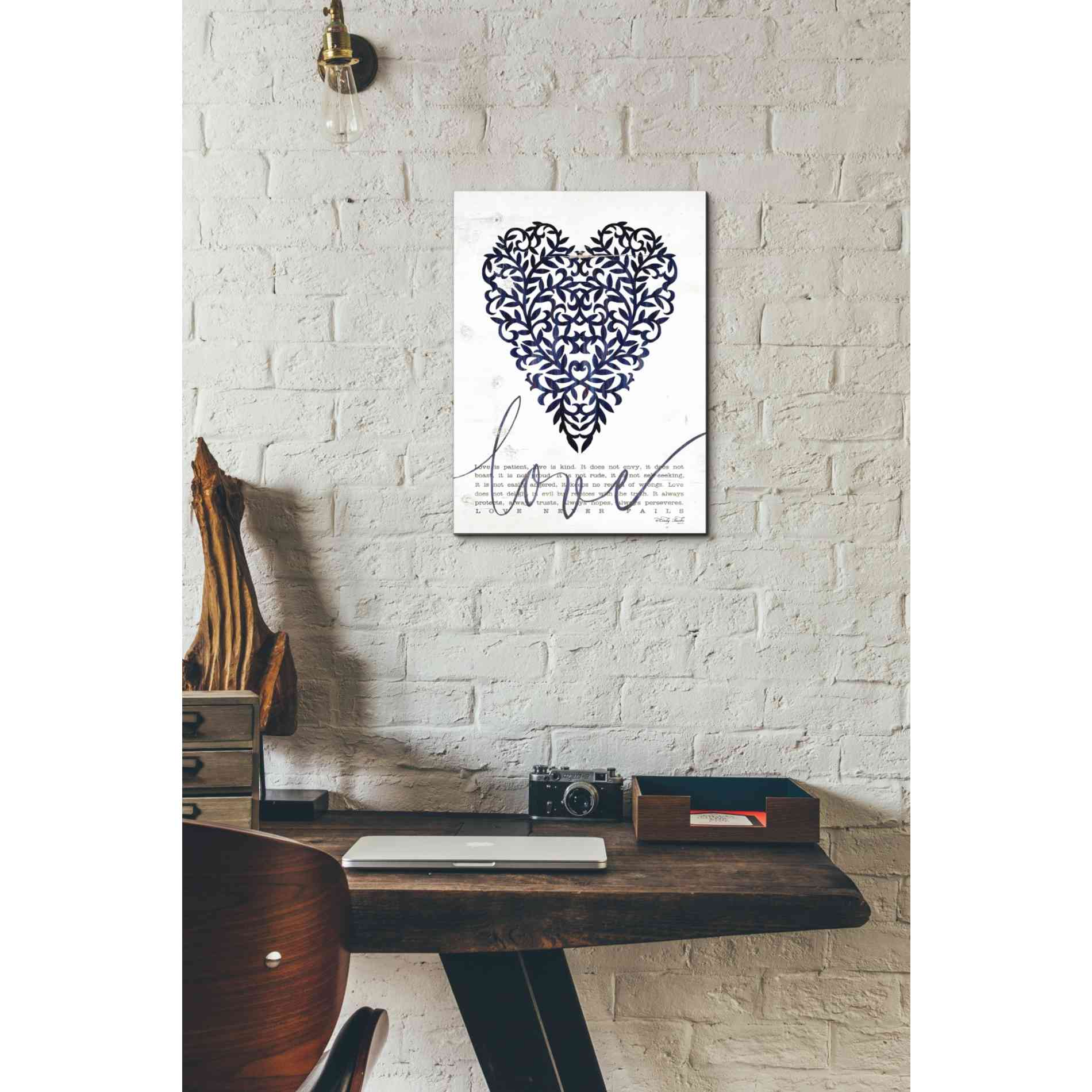 'Love Never Fails in Navy' by Cindy Jacobs, Canvas Wall Art,12 x 16