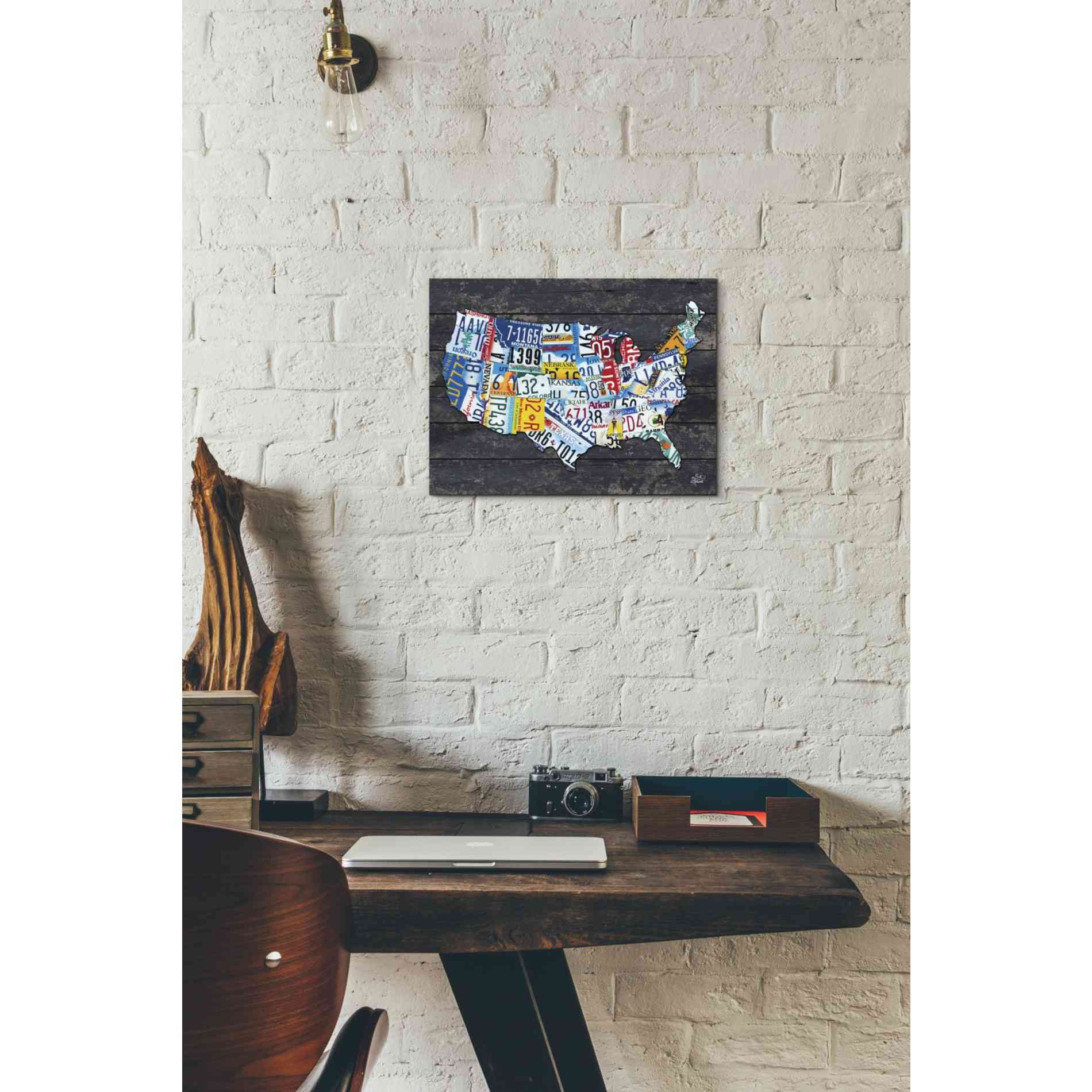 'USA License Plate Map' by Britt Hallowell, Canvas Wall Art,16 x 12