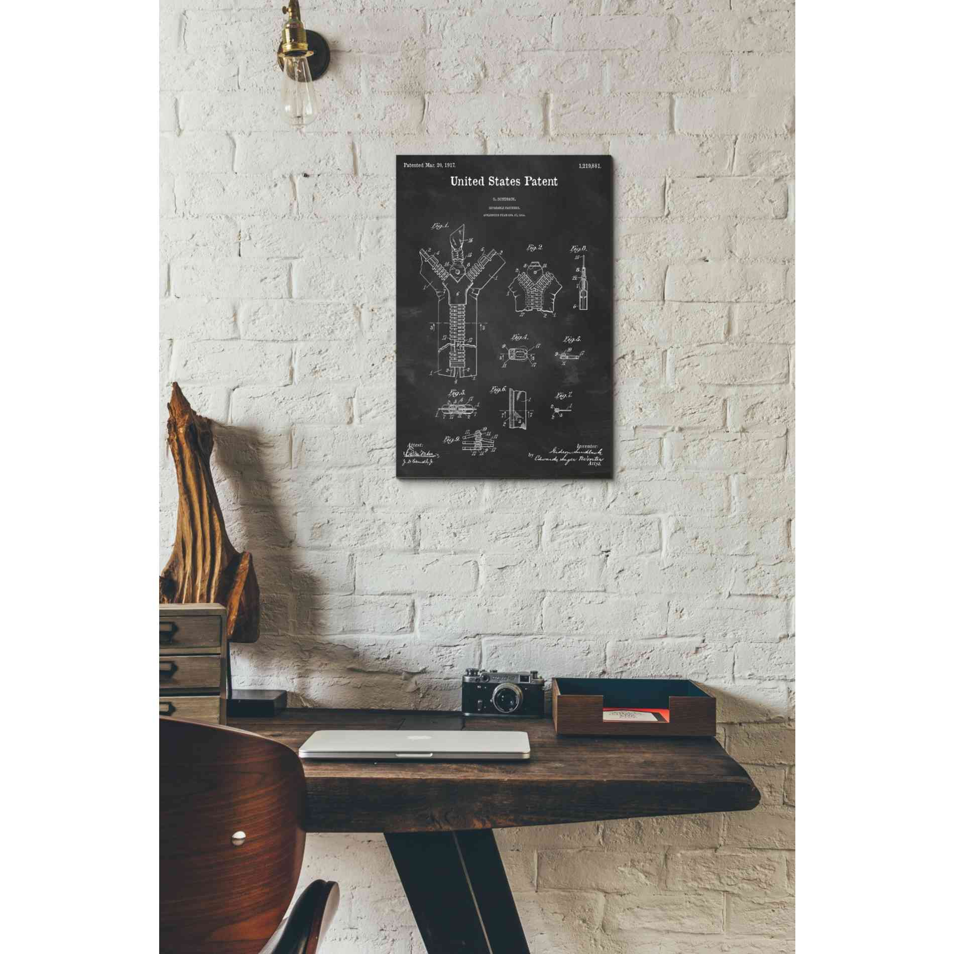 'Zipper Blueprint Patent Chalkboard' Canvas Wall Art,12 x 18