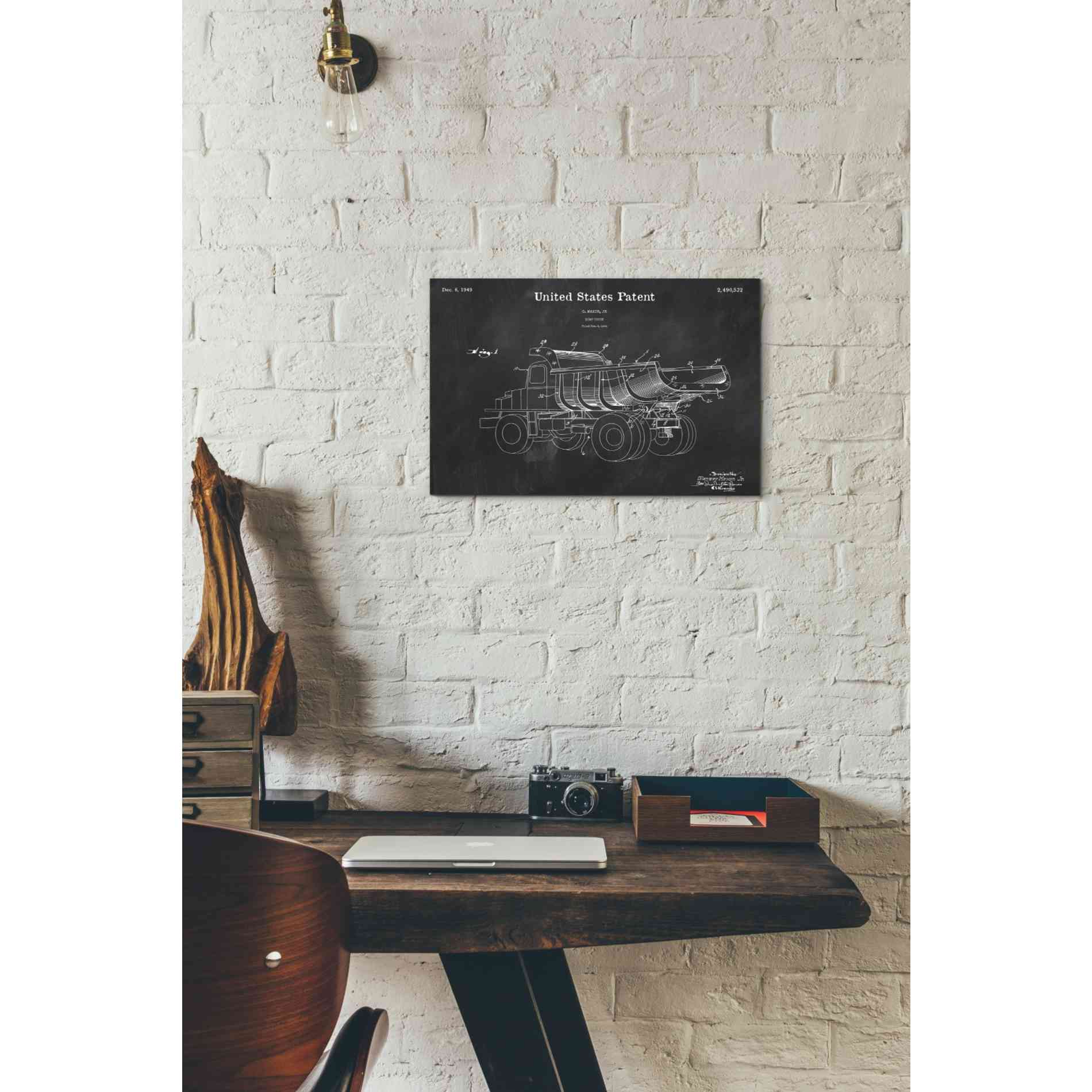 'Dump Truck Blueprint Patent Chalkboard' Canvas Wall Art,18 x 12