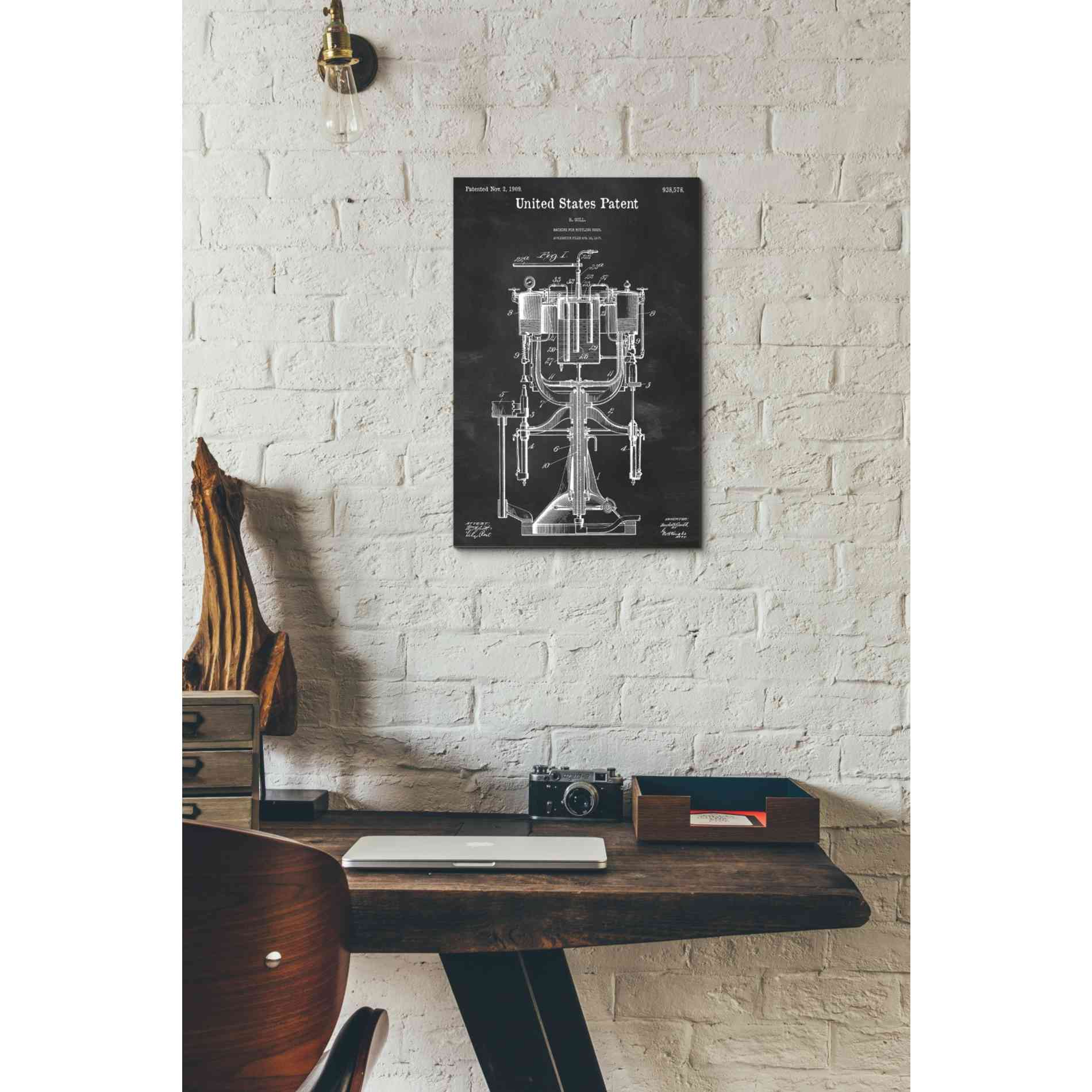 'Beer Bottling Machine Blueprint Patent Chalkboard' Canvas Wall Art,12 x 18