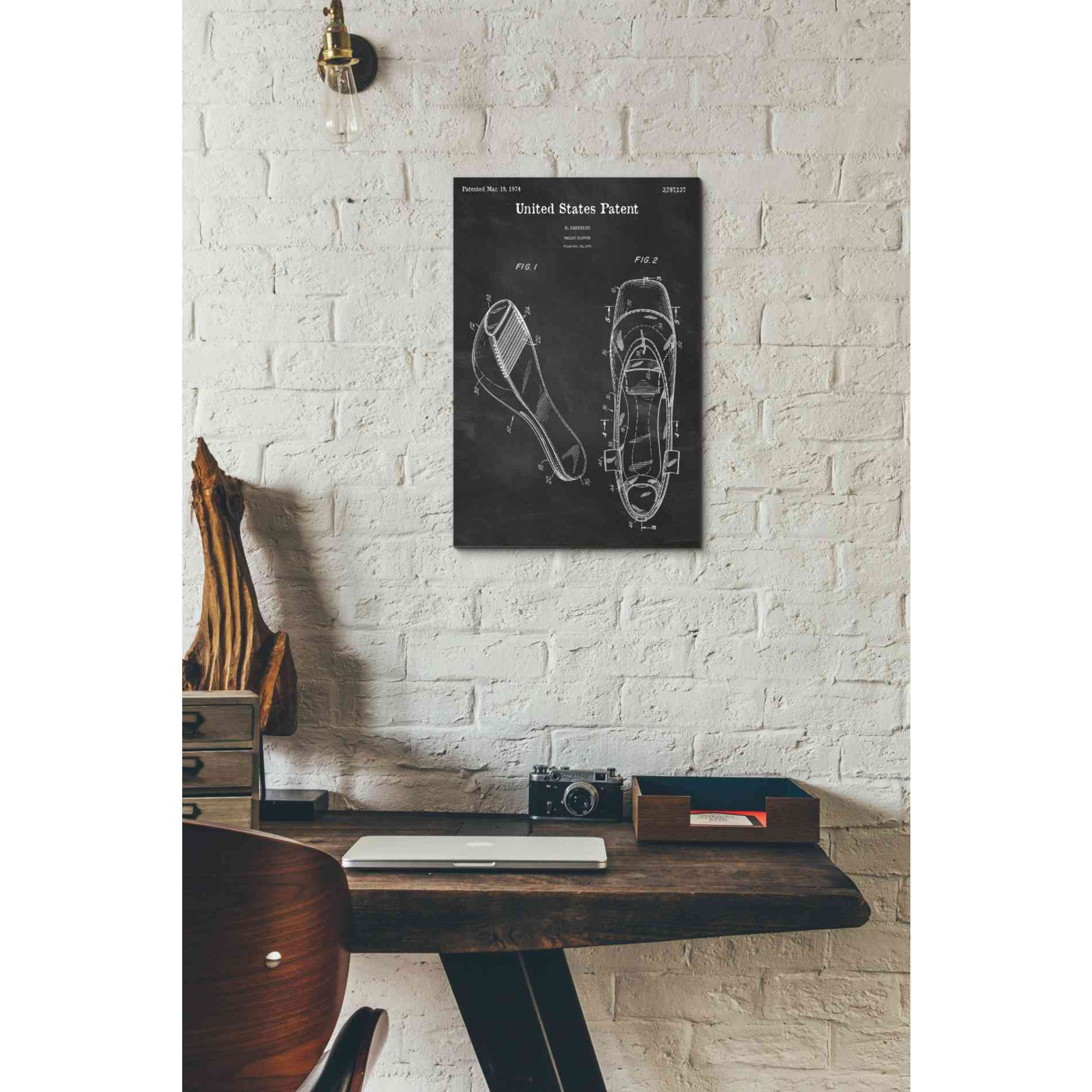 'Ballet Slippers Blueprint Patent Chalkboard' Canvas Wall Art,12 x 18
