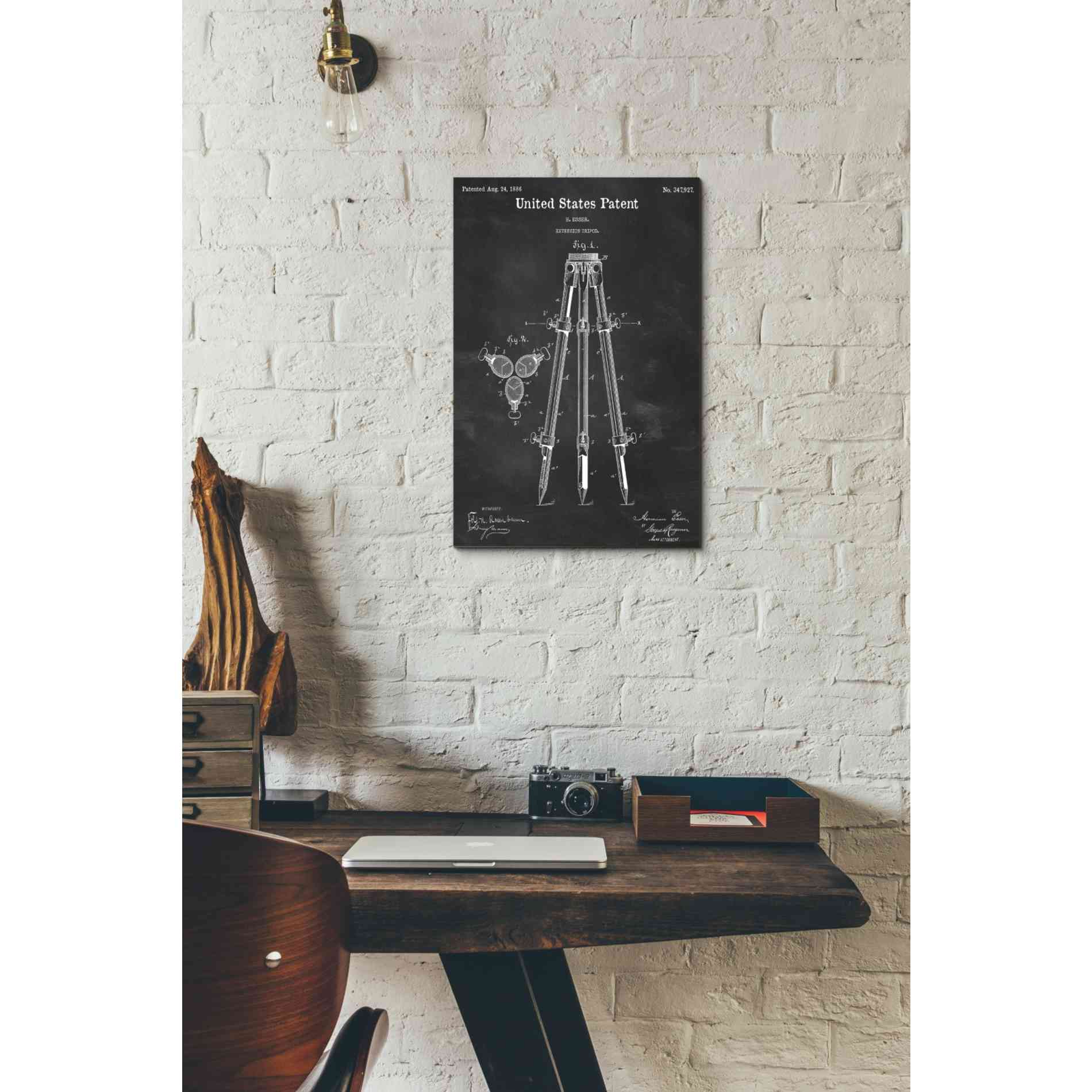 'Camera Tripod Blueprint Patent Chalkboard' Canvas Wall Art,12 x 18