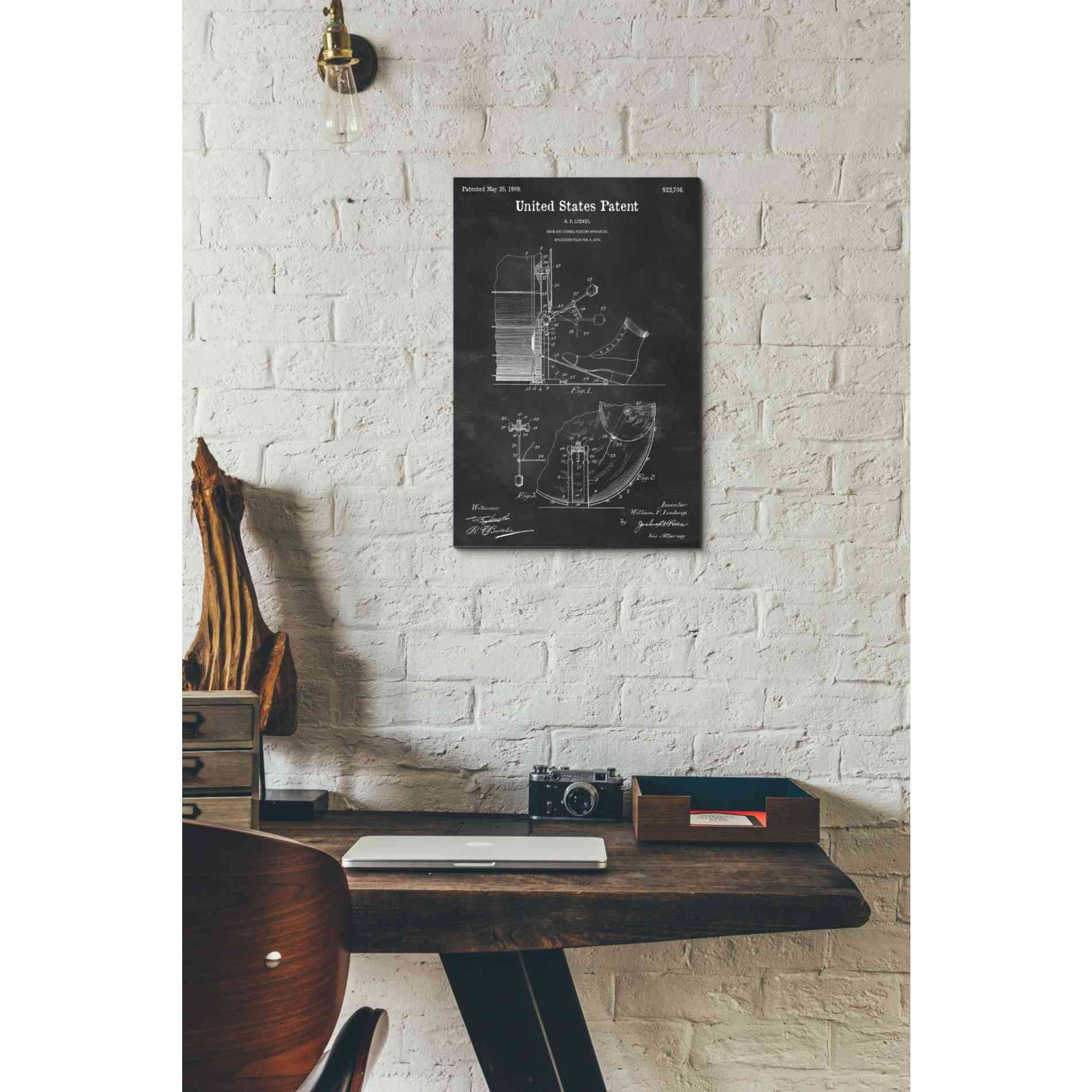 'Drum and Cymbal Blueprint Patent Chalkboard' Canvas Wall Art,12 x 18