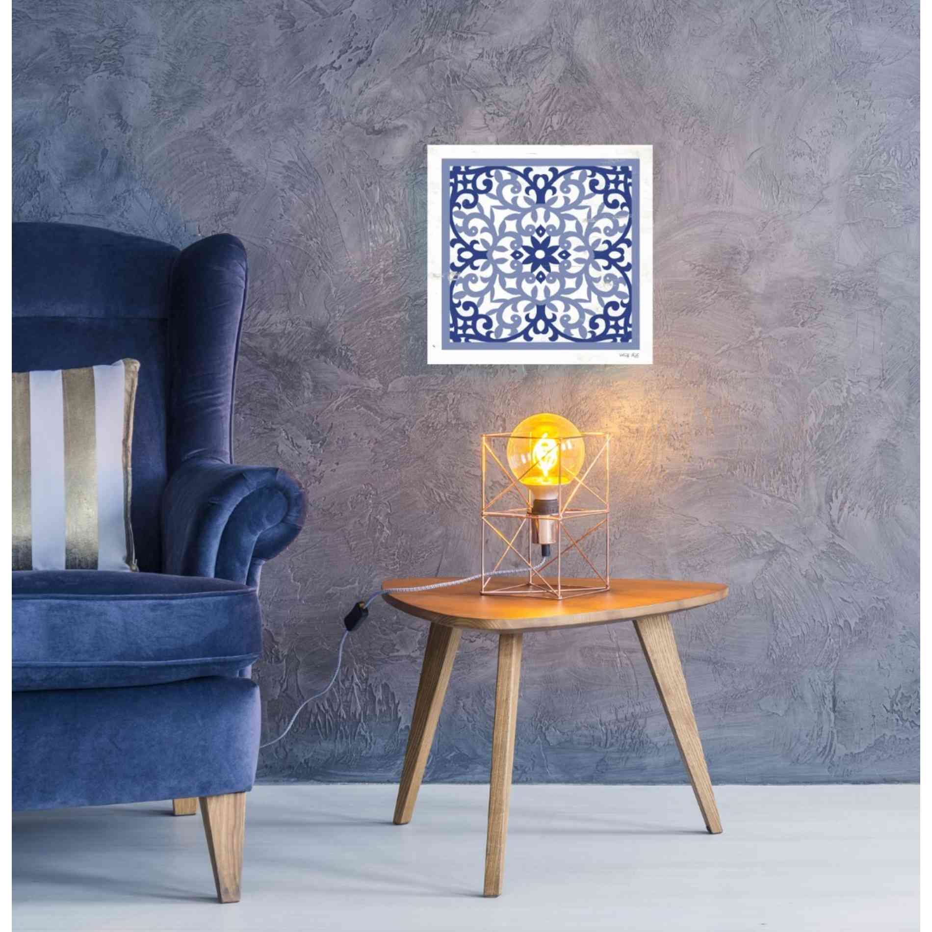 'Blue Tile V' by Cindy Jacobs, Canvas Wall Art,18 x 18