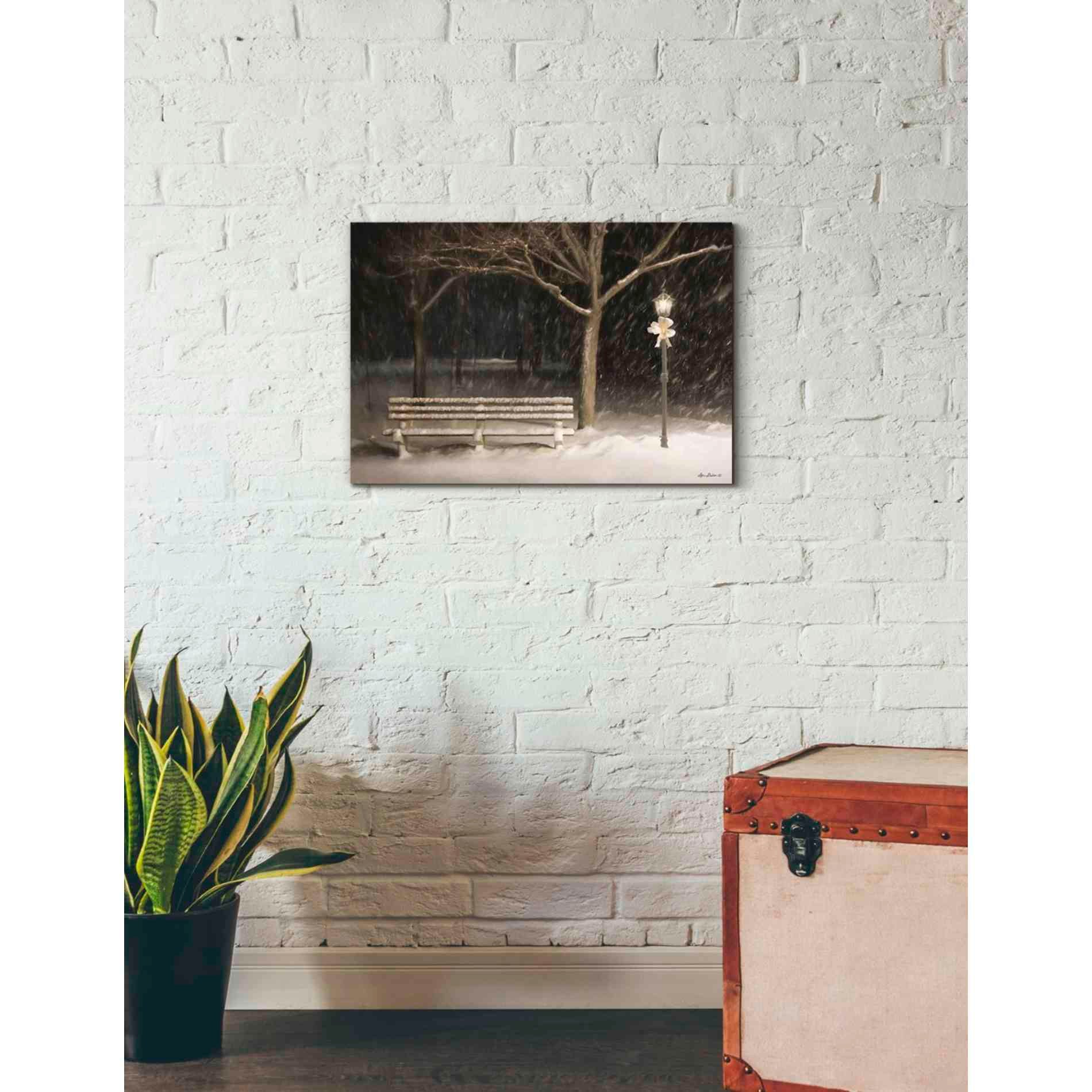'Snowy Bench' by Lori Deiter, Canvas Wall Art,26 x 18