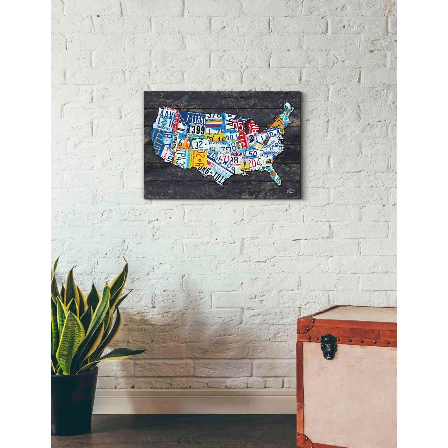 'USA License Plate Map' by Britt Hallowell, Canvas Wall Art,26 x 18